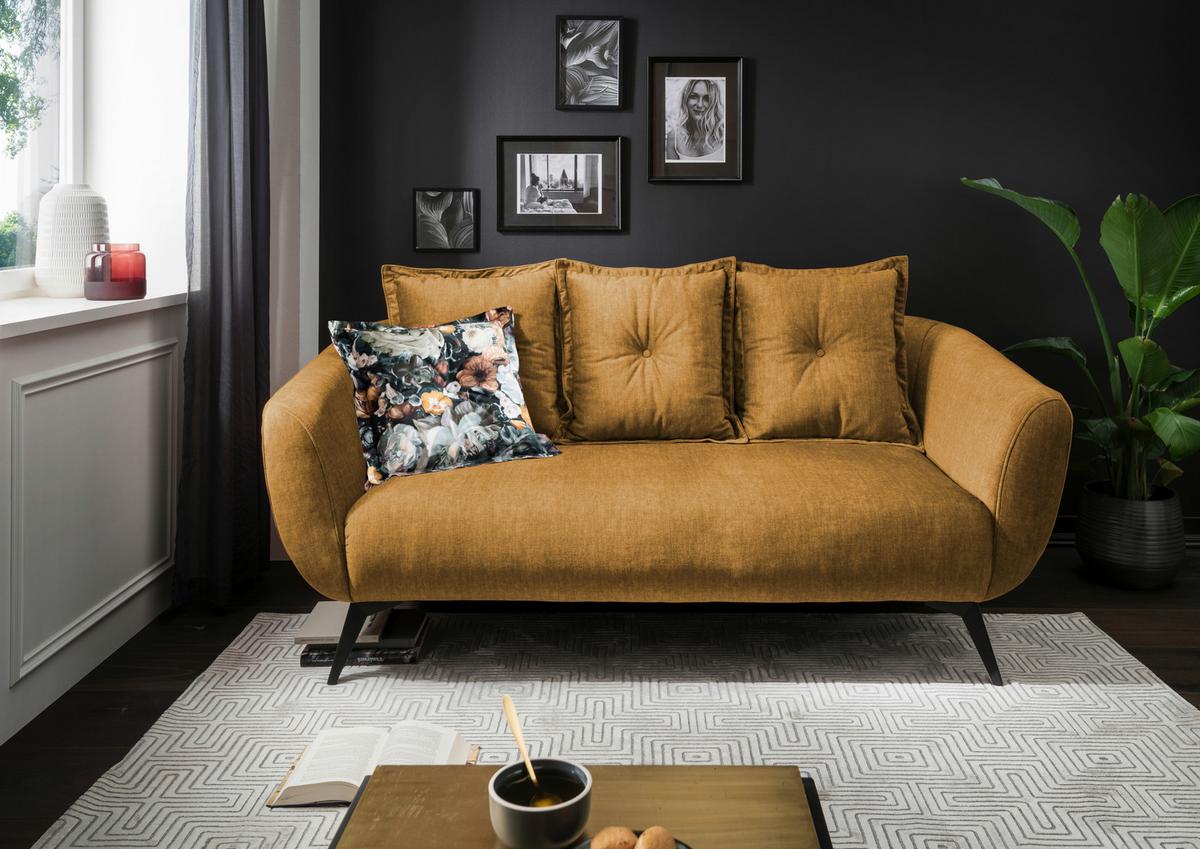 2,5-Sitzer-Sofa Baggio Gelb Velours - Gelb/Multicolor, MODERN, Holz/Textil (196/94/103cm) - Livetastic