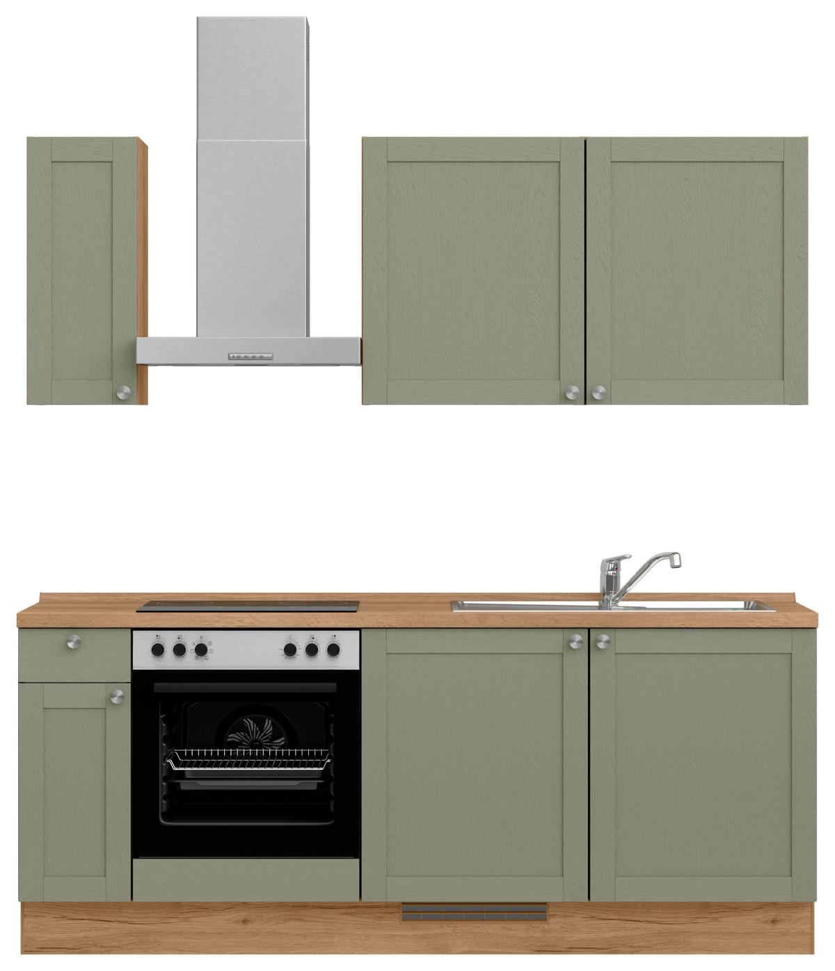 Küchenleerblock Frame Low o. Geräte Olivgrün - Edelstahlfarben/Eichefarben, MODERN, Holzwerkstoff/Metall (210cm) - Nobilia