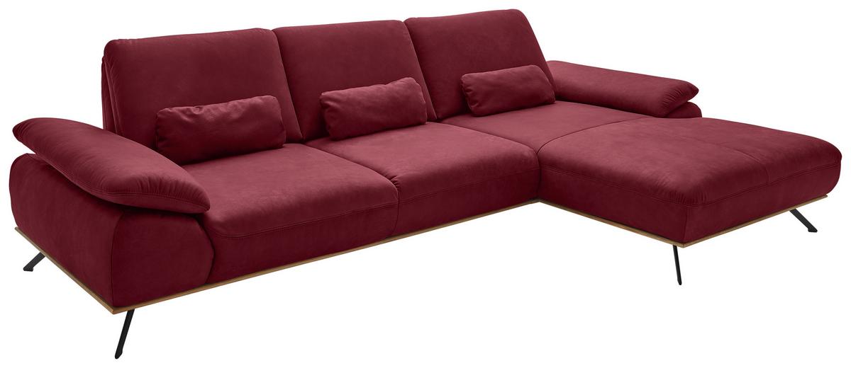 Wohnlandschaft Erling Weinrot - Beige/Weinrot, MODERN, Leder/Metall (322/89/187cm) - Premium Living