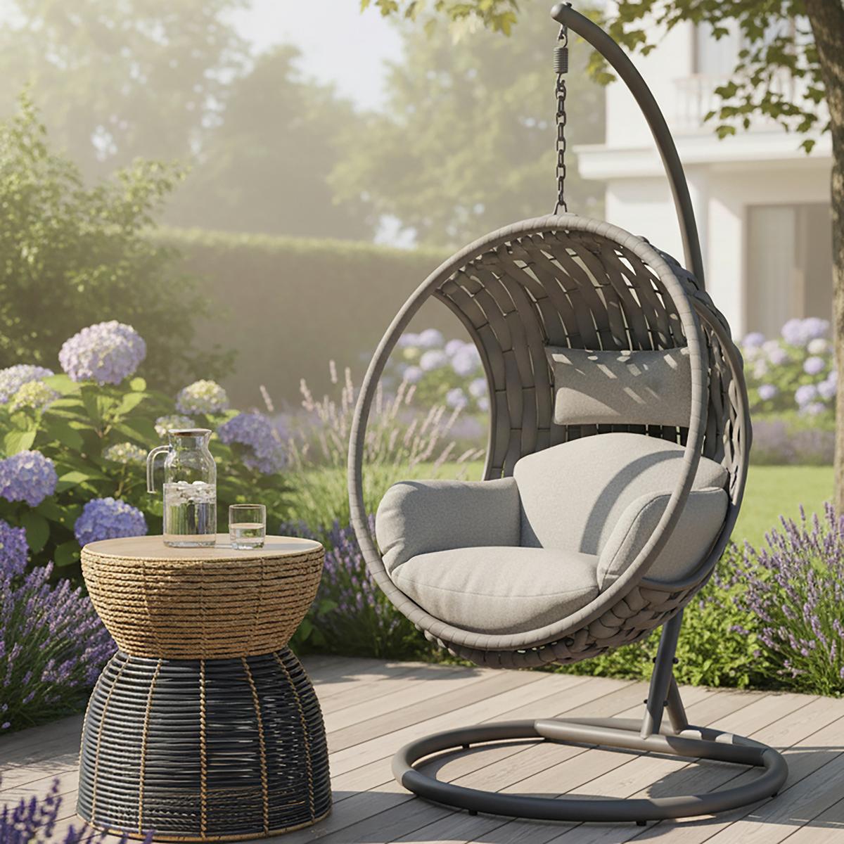 Viseči Stol Mira, Svetlo Siva - svetlo siva, Moderno, kovina/umetna masa (107cm) - Bessagi Garden