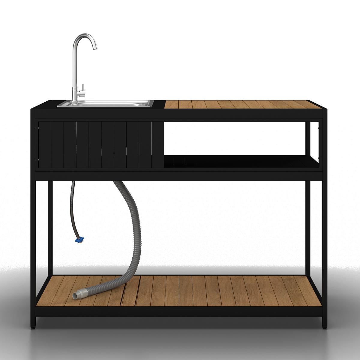 Outdoorküche Delia Schwarz /Naturfarben inkl. Abdeckung - Schwarz/Naturfarben, MODERN, Kunststoff/Metall (127/126/53,5cm) - Bessagi Garden