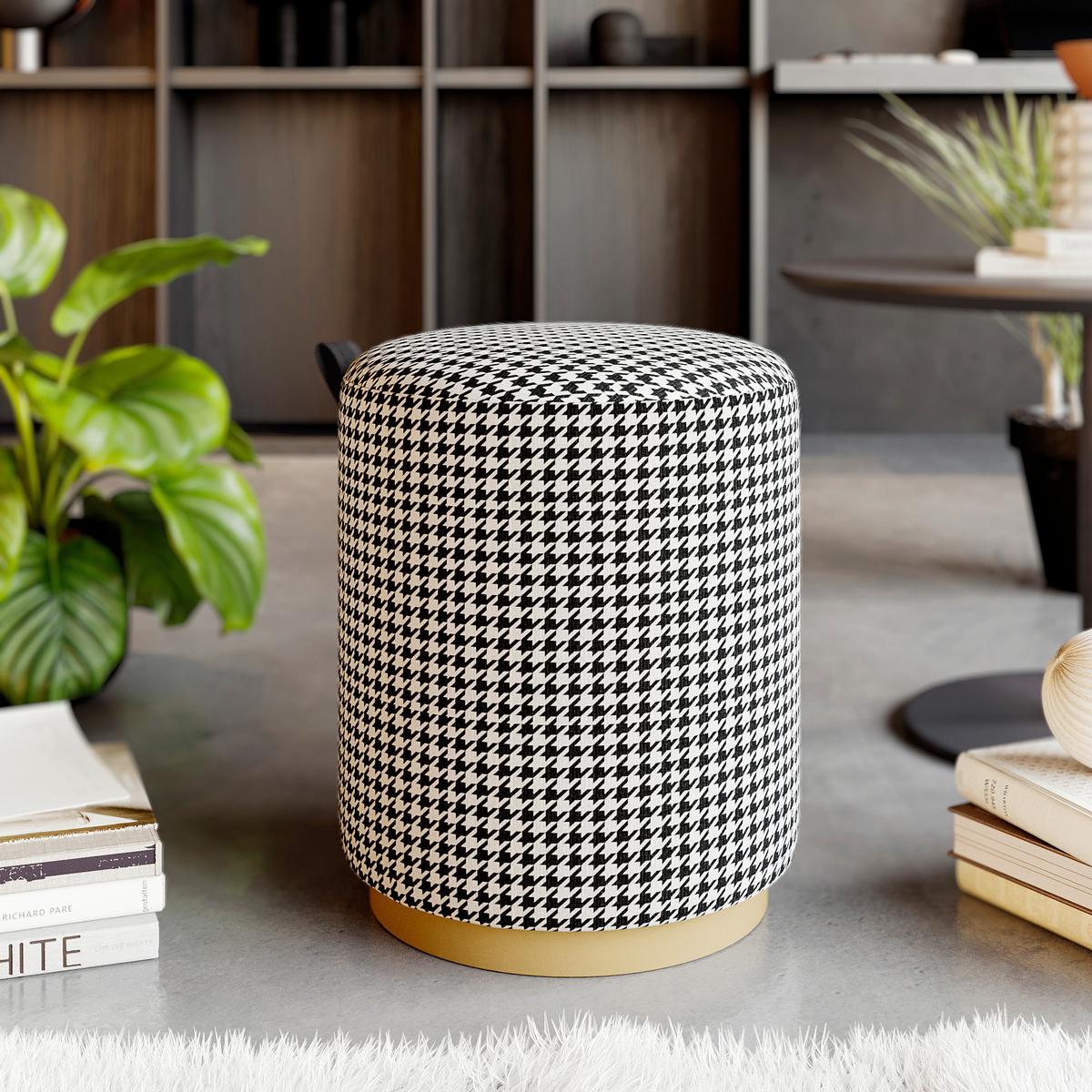 HOCKER MACARIA FUßBANK - Weiss/Eichefarben, Design, Holzwerkstoff/Textil (36/43/36cm) - Livetastic