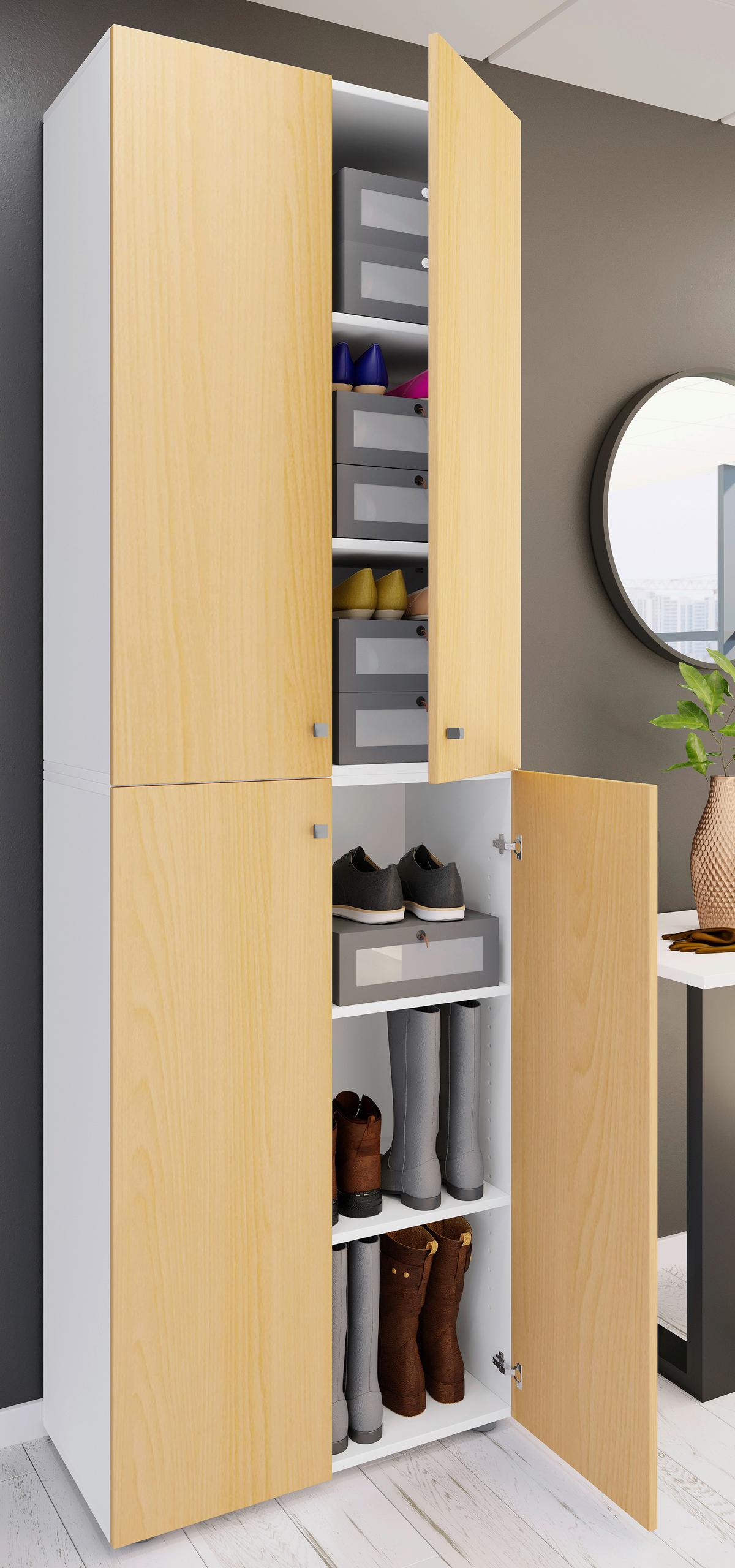 Schuhschrank LONA Weiß/ Buchefarben ca. 70x220x40 cm - Buchefarben/Silberfarben, Design, Holzwerkstoff/Kunststoff (70/220/40cm) - MID.YOU
