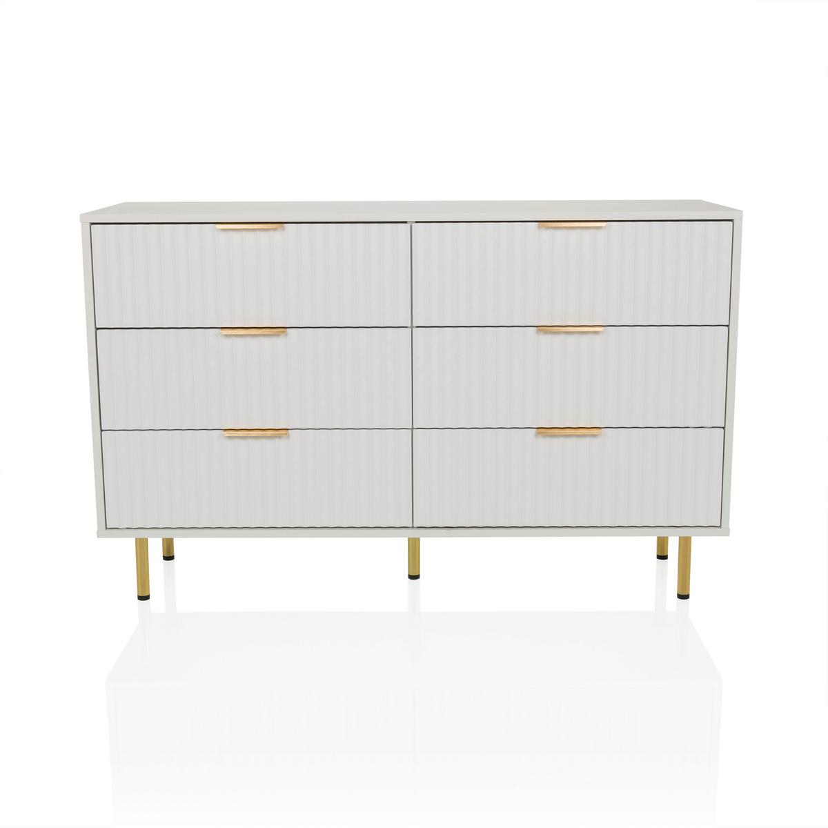 Široka Komoda Hjelle, Bela - zlate barve/bela, Moderno, kovina/leseni material (120/75/40cm) - MID.YOU
