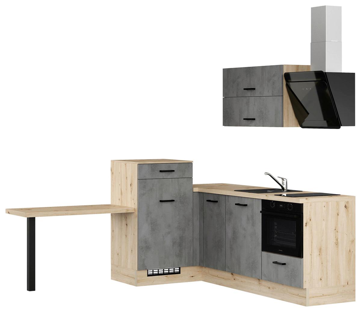 Eckküche IKZ mit Geräten ca. 241x225 cm Grau - Eichefarben/Schwarz, Design, Holzwerkstoff/Metall (241/225cm) - Impuls