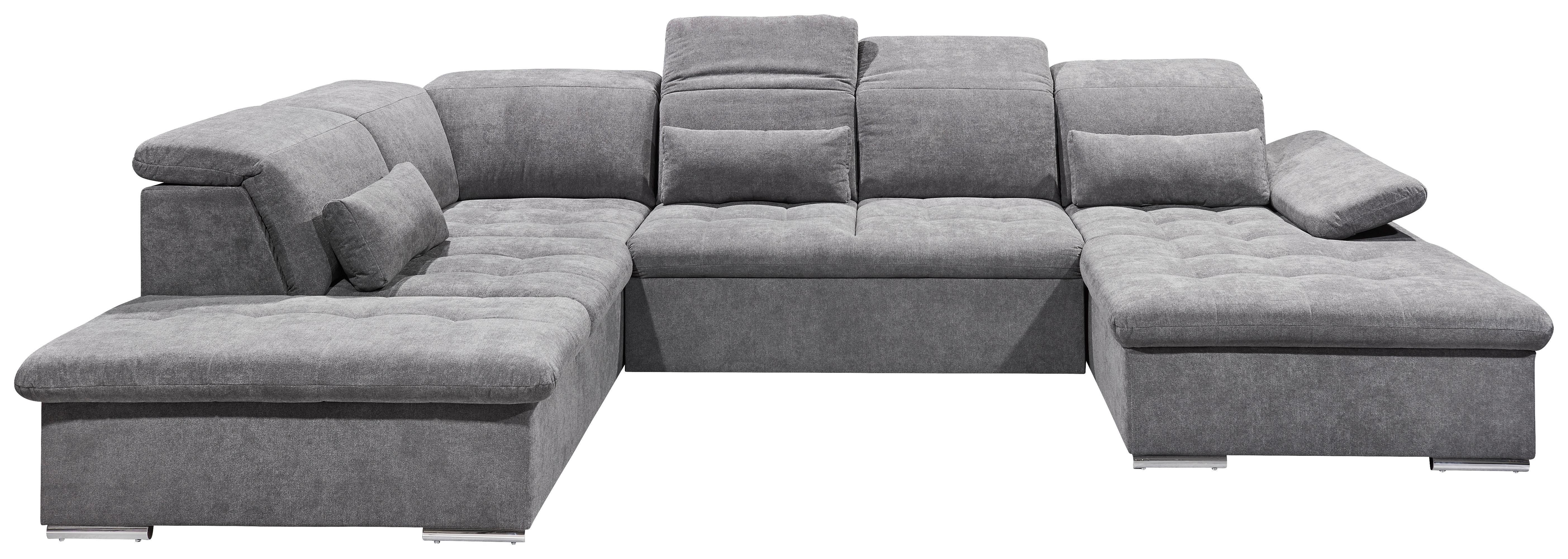Wohnlandschaft Wayne U inkl. Kissen Grau - Silberfarben/Grau, KONVENTIONELL, Kunststoff/Textil (240/340/188cm) - MID.YOU