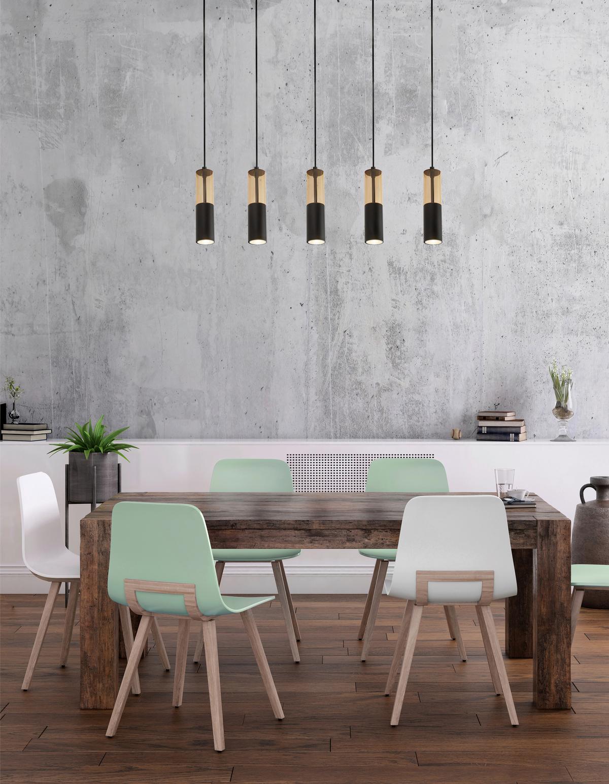 Függőlámpa 82121-5bk - fekete/borostyánszínű, Design, műanyag/fém (94/5,5/120cm)