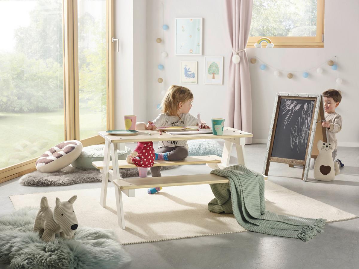 Kindertisch aus Kiefer in Weiss/Naturfarben - Weiss/Naturfarben, Konventionell, Holz (90/50/82cm) - Zandiara