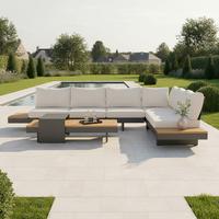 Loungegarnitur-Set Amaia Creme Metall/Outdoorstoff - Beige/Anthrazit, MODERN, Holz/Textil - Bessagi Garden
