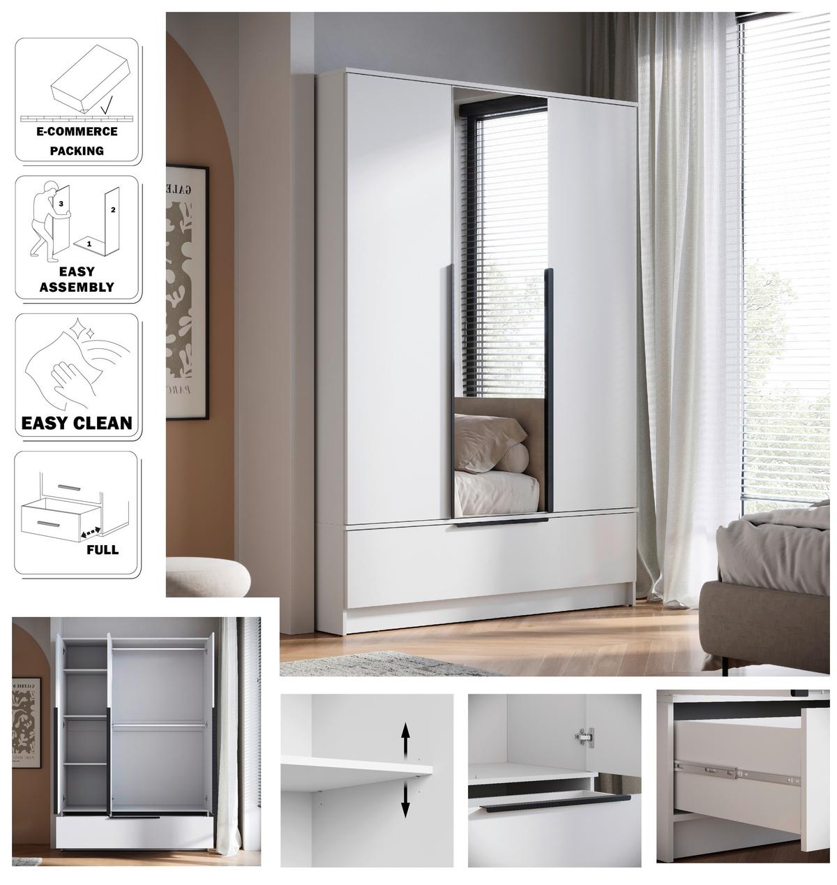 Omara Za Oblačila Spirit, Bela - črna/bela, Konvencionalno, kovina/leseni material (134,5/192,9/51cm) - P & B