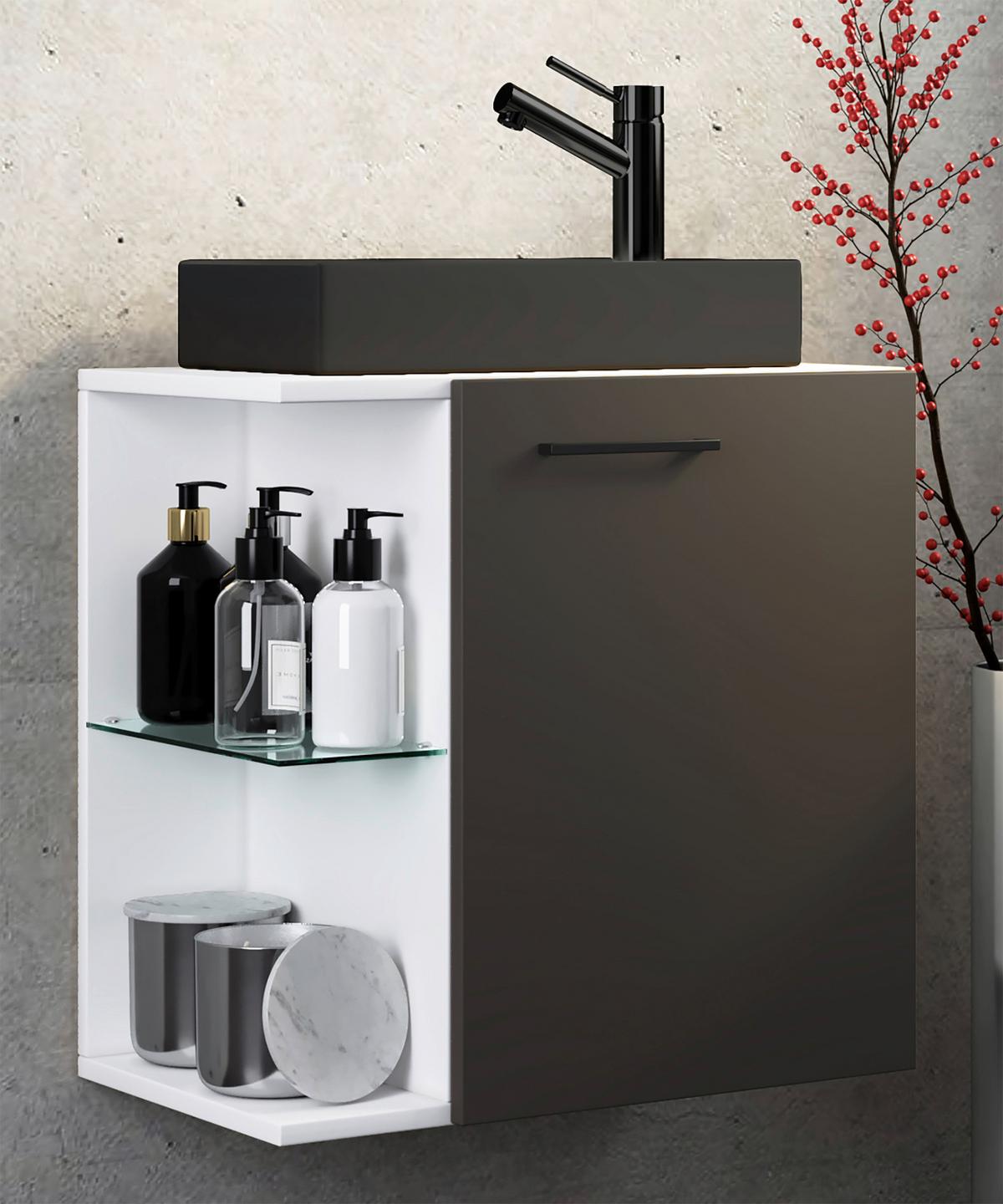 WASCHTISCHKOMBI HAUSA BL - Weiss/Anthrazit, Modern, Glas/Keramik (52cm) - MID.YOU