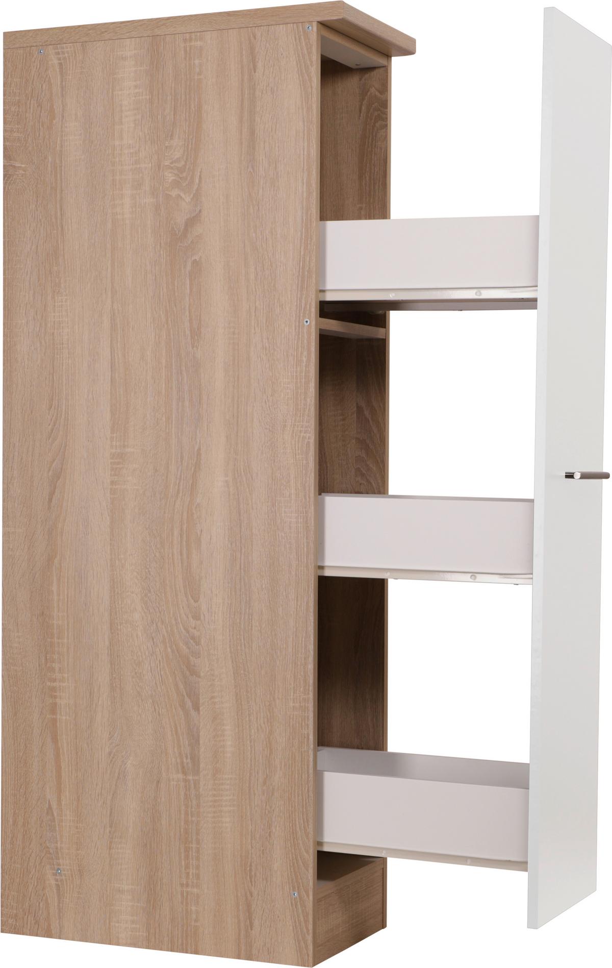 Izvlečna Omara Merle, Barva Hrasta, Bela - srebrne barve/barve hrasta, Basics, kovina/leseni material (30/144,8/60cm) - Respekta