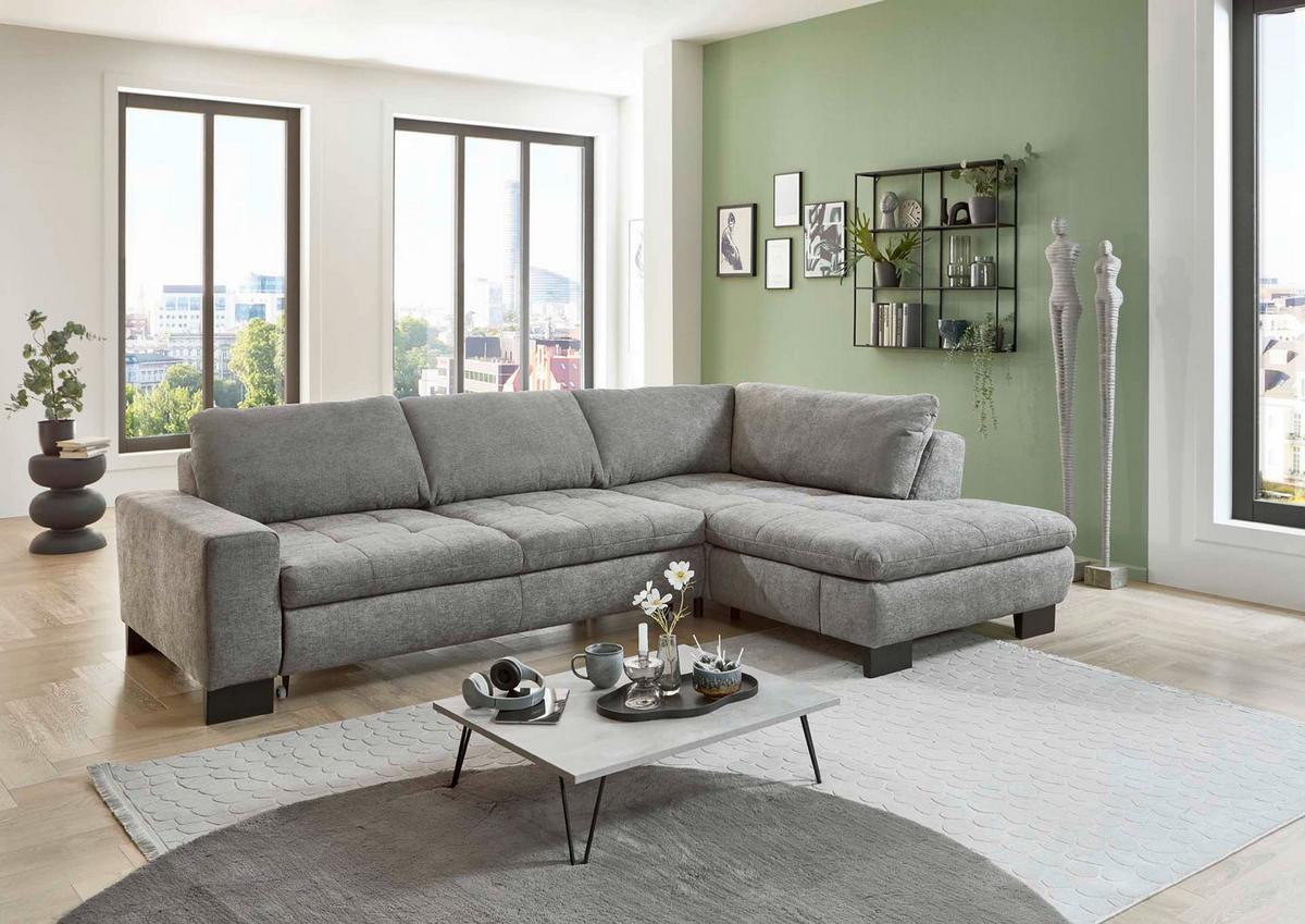 Ecksofa Lando Grau - Schwarz/Grau, MODERN, Textil/Metall (289/84/197cm) - Premium Living