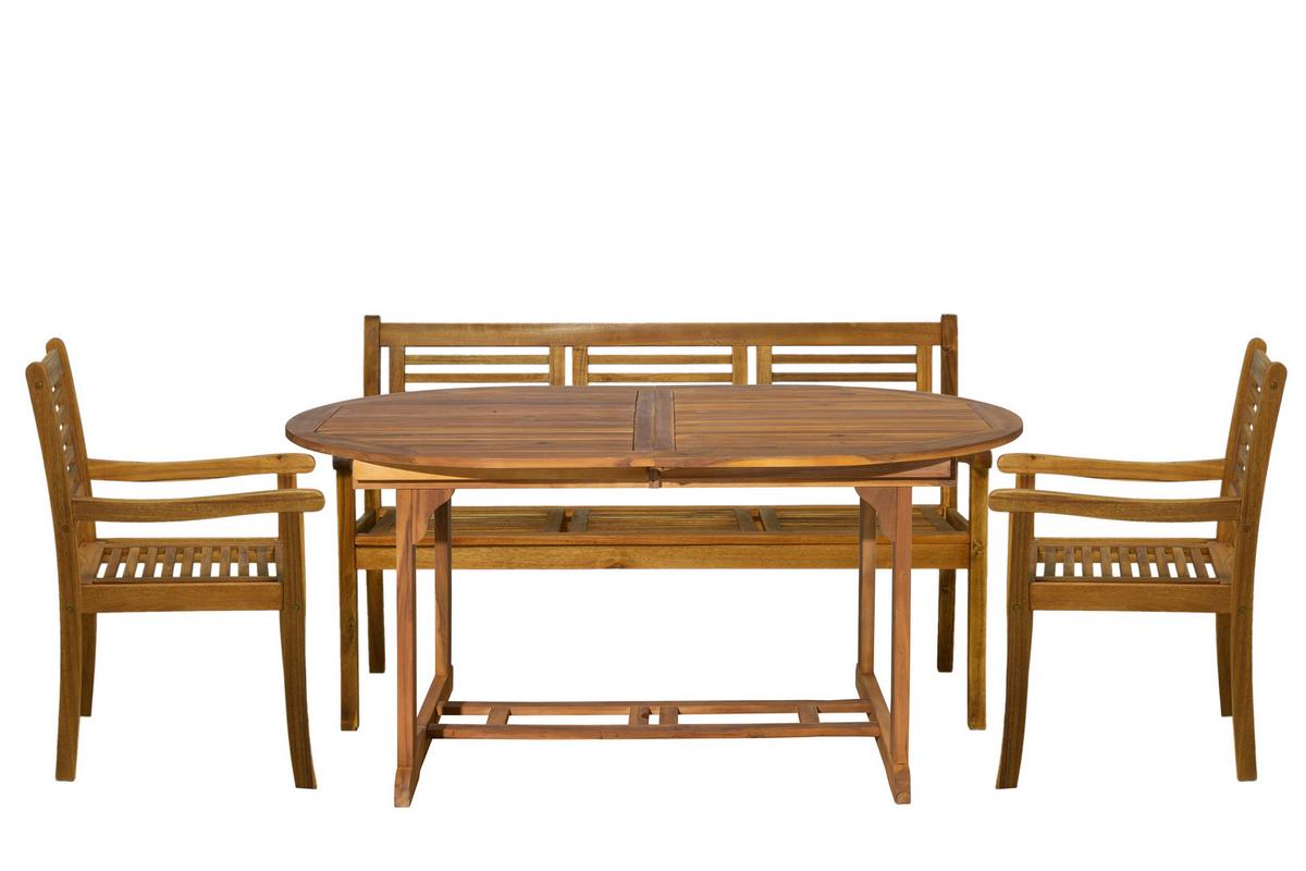 Gartentischgruppe 4-tlg. Naturfarben Akazienholz - Naturfarben, Natur, Holz - Gardenson