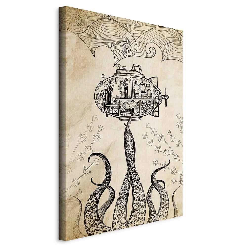 Slika Na Platnu Vintage Submarine - črna/barve kapučina, Basics, tekstil/les (60/90/1.2cm) - artgeist