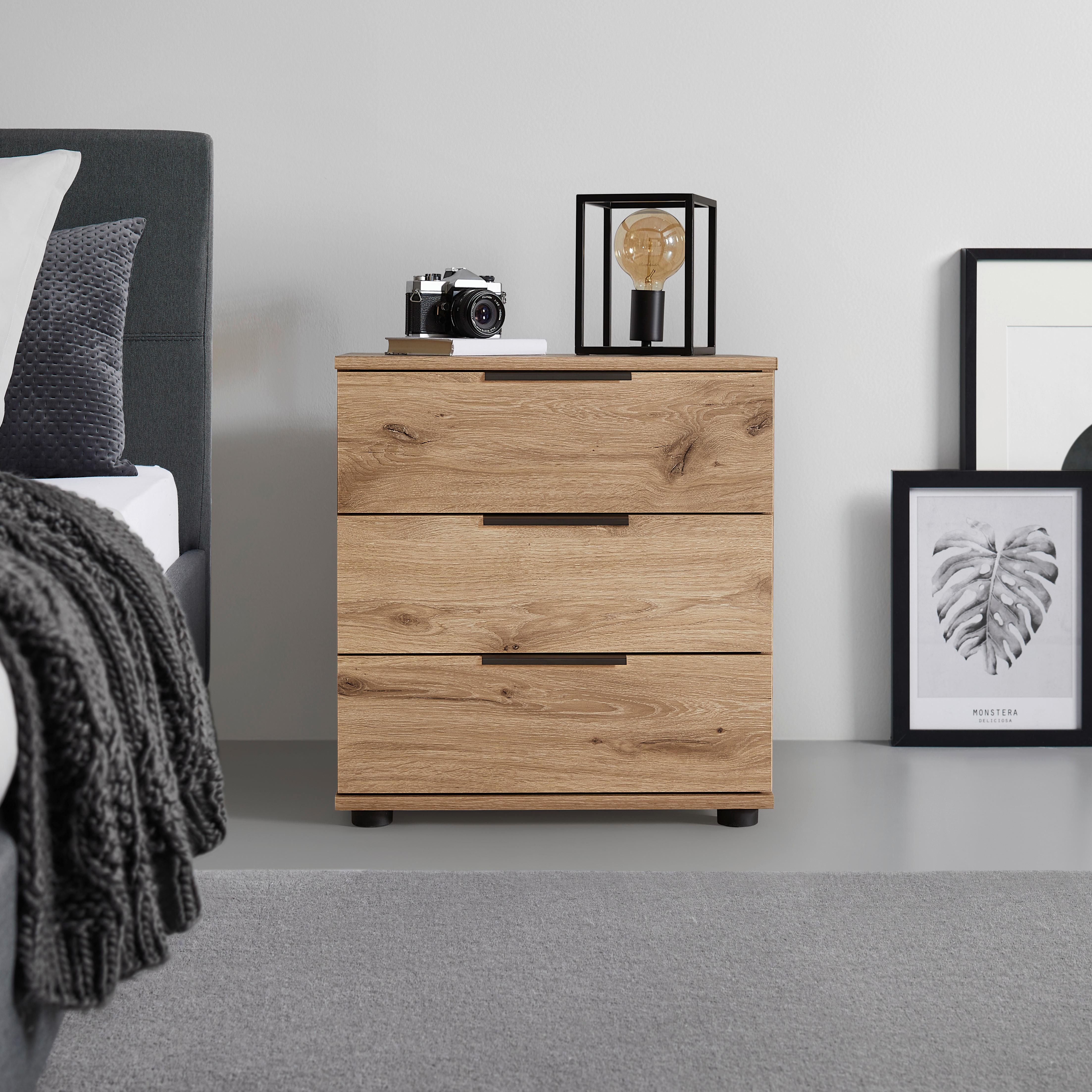 Nachtkästchen easy plus black a Eichefarben - Eichefarben/Schwarz, KONVENTIONELL, Holzwerkstoff/Metall (52/58/38cm) - Mömax