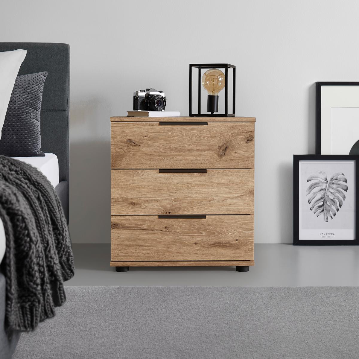 Nachtkästchen easy plus black a Eichefarben - Eichefarben/Schwarz, KONVENTIONELL, Holzwerkstoff/Metall (52/58/38cm) - Mömax