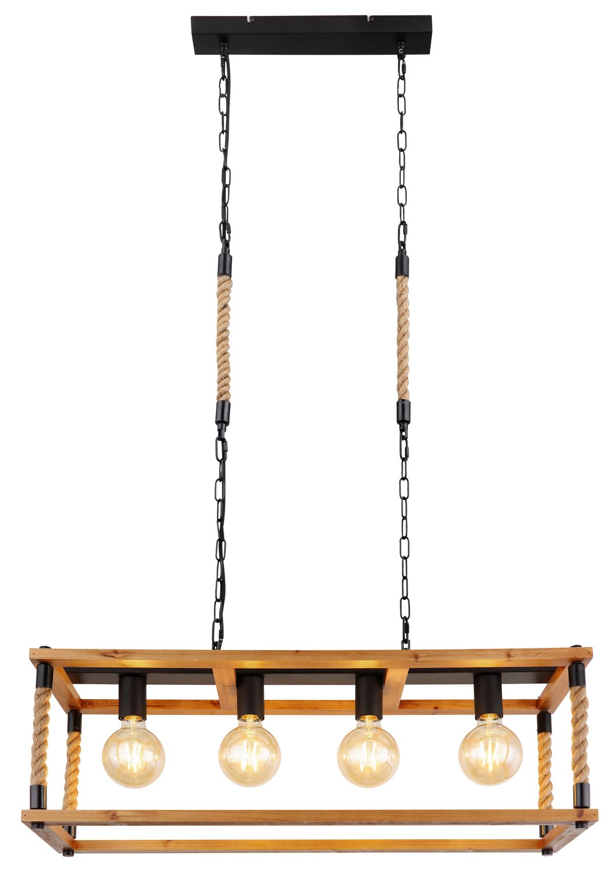 Viseča Svetilka 15691-4h Vernon - črna/naravne barve, Natur, kovina/umetna masa (80/25/120cm) - Globo