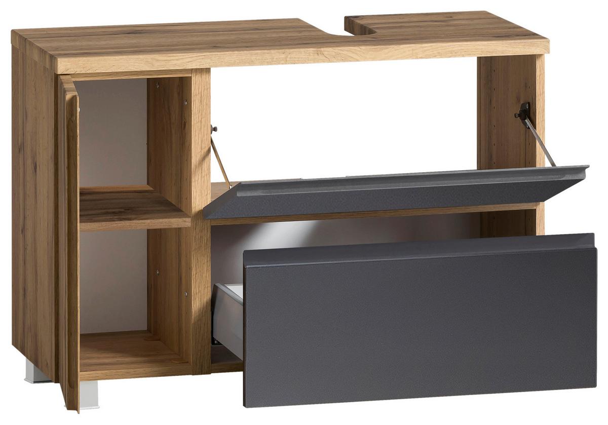 Waschbeckenunterschrank Varese B: 85 cm Grau/Eiche Wotan - Eiche Wotan/Grau, MODERN, Holzwerkstoff (85/56/35cm) - Held