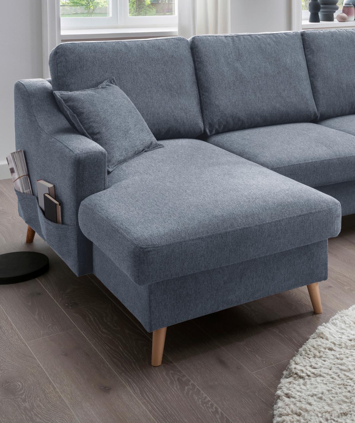 Wohnlandschaft Valentina Blau Struktur - Blau/Naturfarben, KONVENTIONELL, Holz/Textil (150/301/200cm) - P & B
