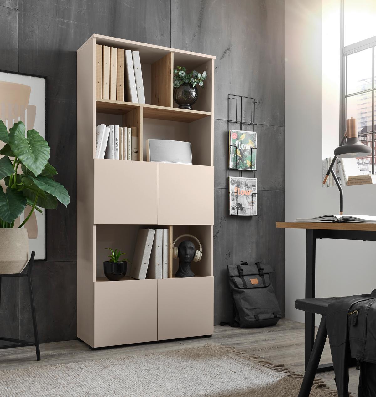 Regal Savanna Kaschmirfarben - Kaschmir/Schwarz, Modern, Holzwerkstoff/Kunststoff (80/180/35cm) - Mömax