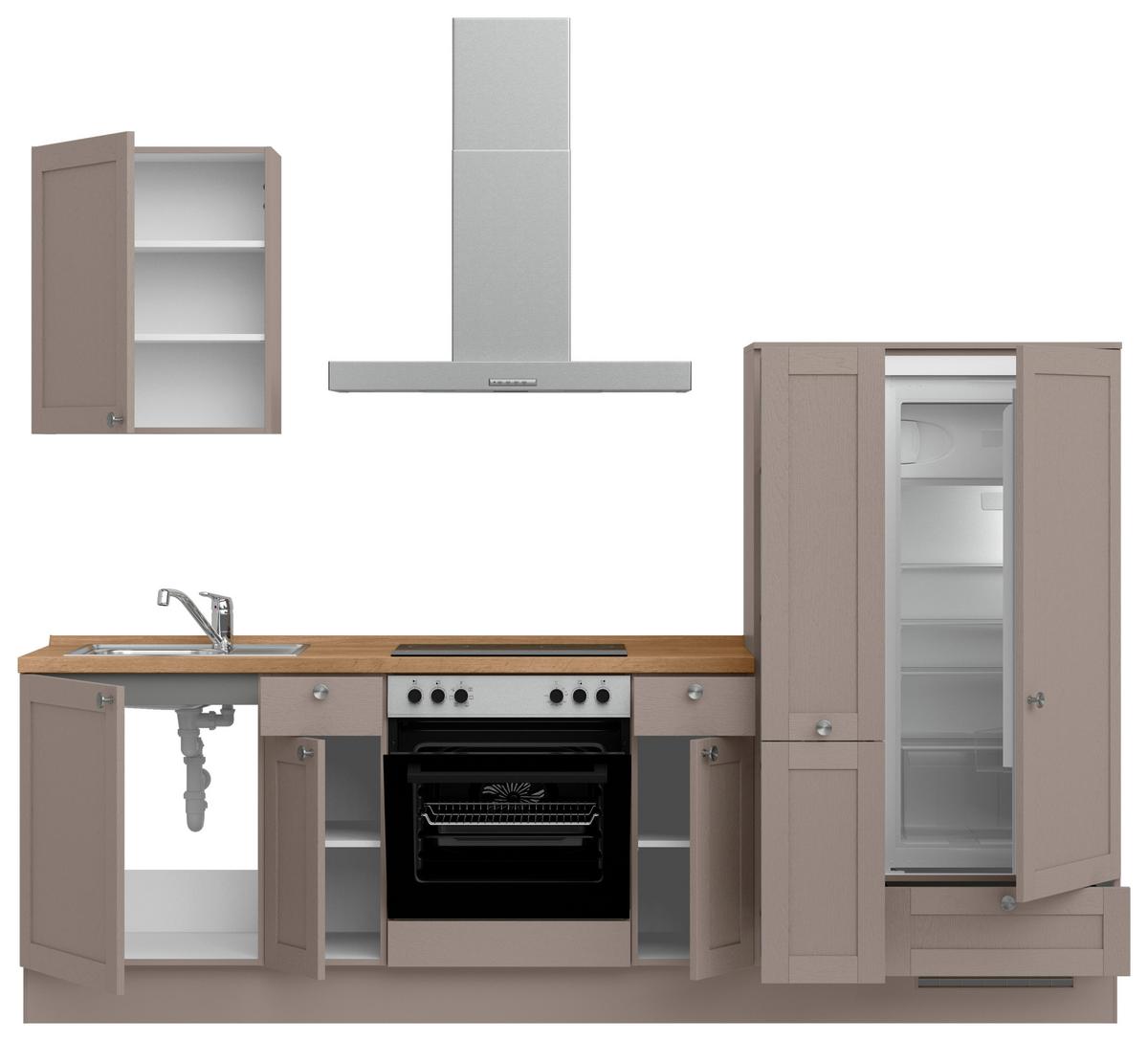 Küchenleerblock Frame Low o. Geräte Beigebraun - Edelstahlfarben/Eichefarben, MODERN, Holzwerkstoff/Metall (270cm) - Nobilia