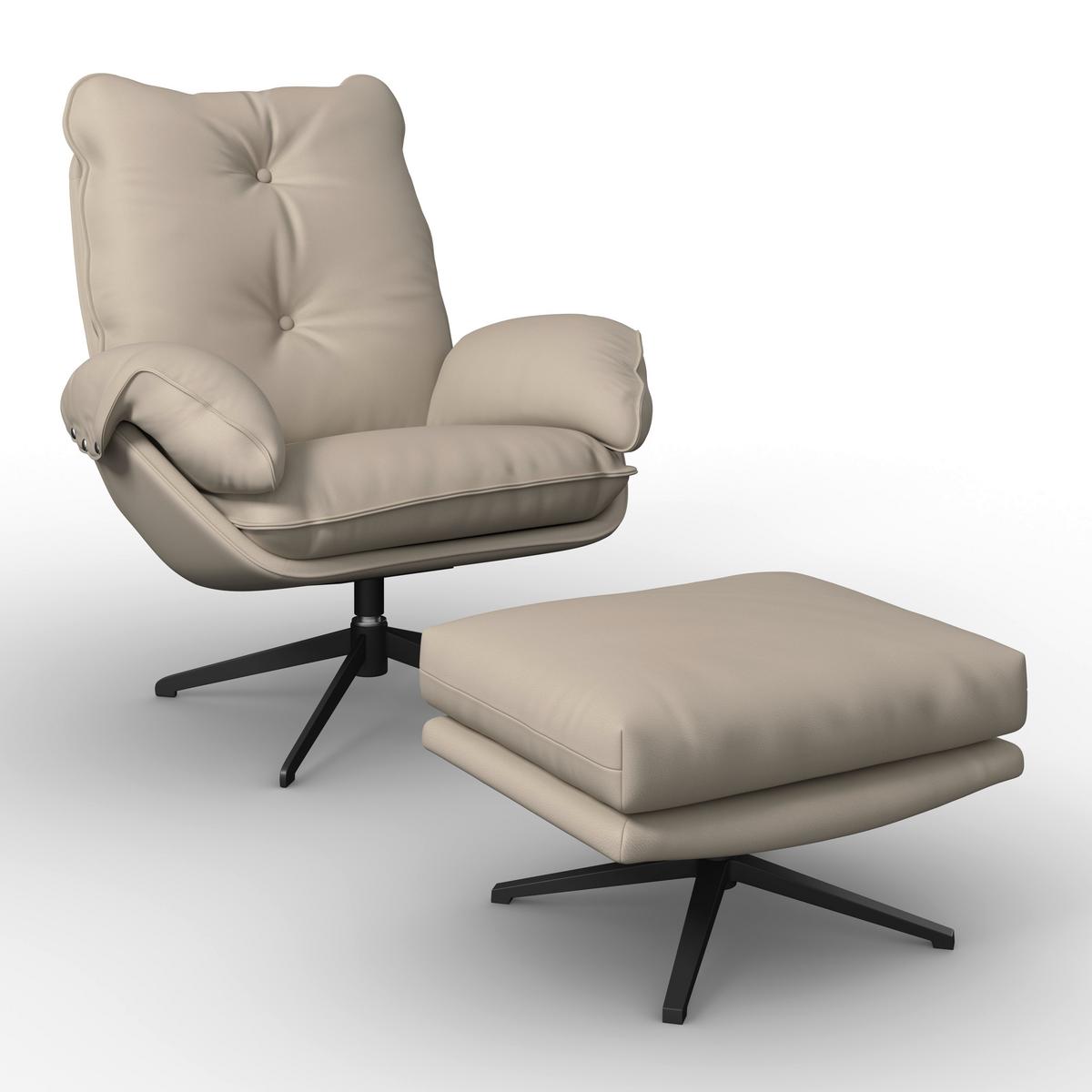 Sessel Andrea Lederlook Beige - Beige/Schwarz, MODERN, Holz/Textil (82/105/80cm) - Bessagi Home