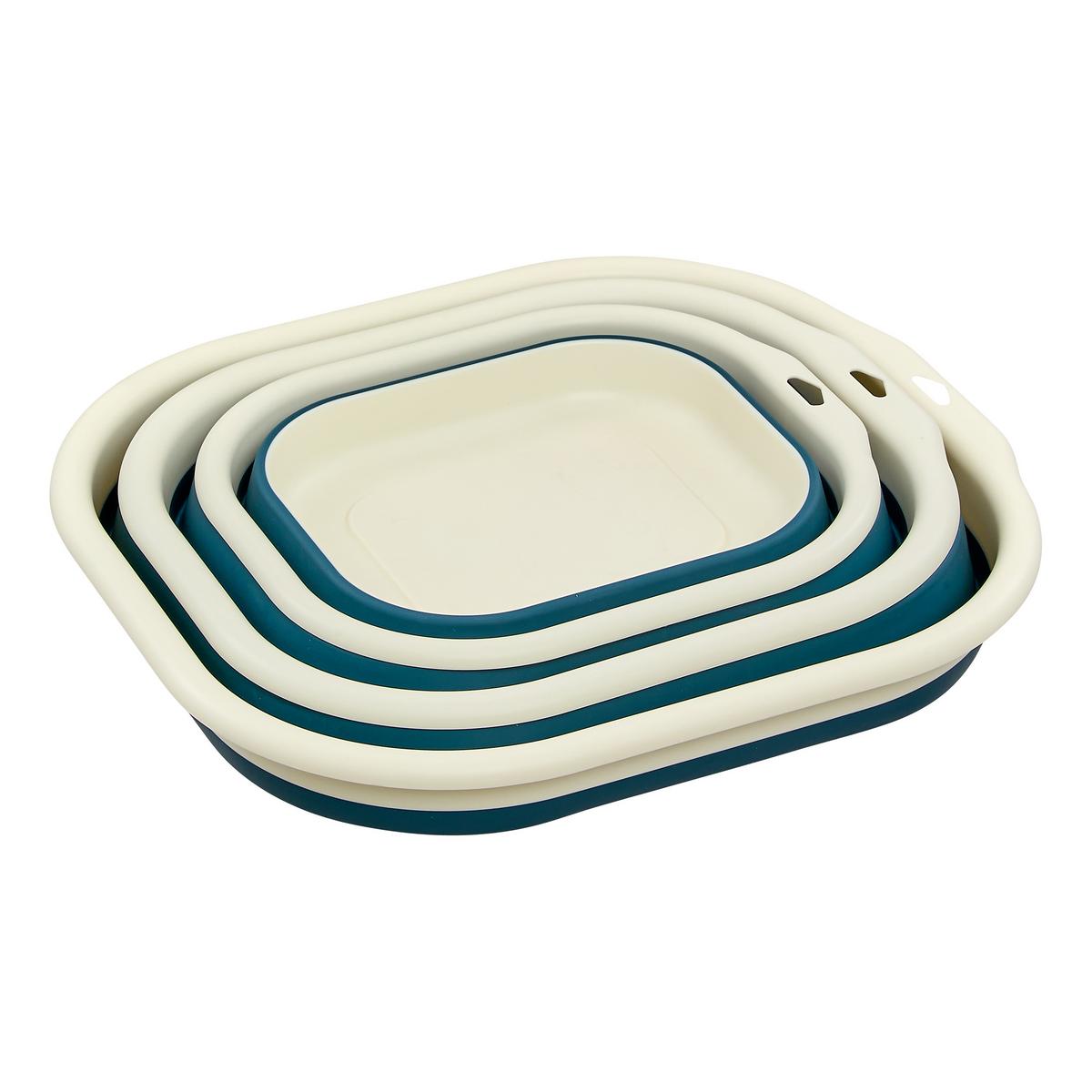 Set coșuri de rufe pliabile Bassi 3/1, cca. 3L+5L+10L - maro/albastru, Basics, plastic (38,5/34/14,5cm)