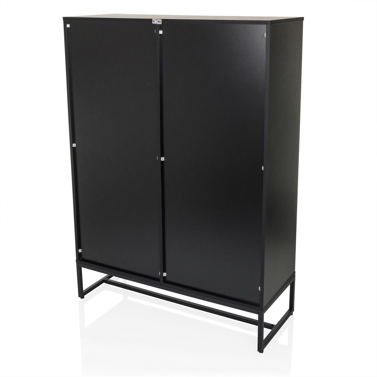 Visoka Komoda Amio, Črna, Barva Hrasta - črna/barve hrasta, Moderno, kovina/leseni material (100/140/40cm) - MID.YOU