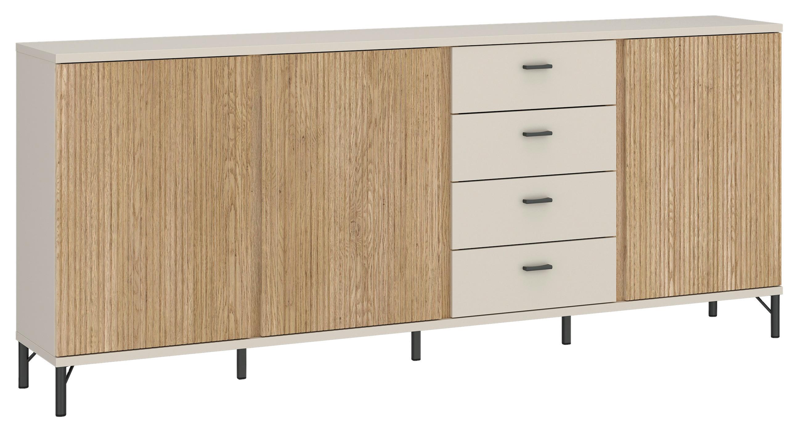 Komoda Mosano - kašmir/boje hrasta, Trend, drvni materijal/metal (200/87/40cm) - Modern Living