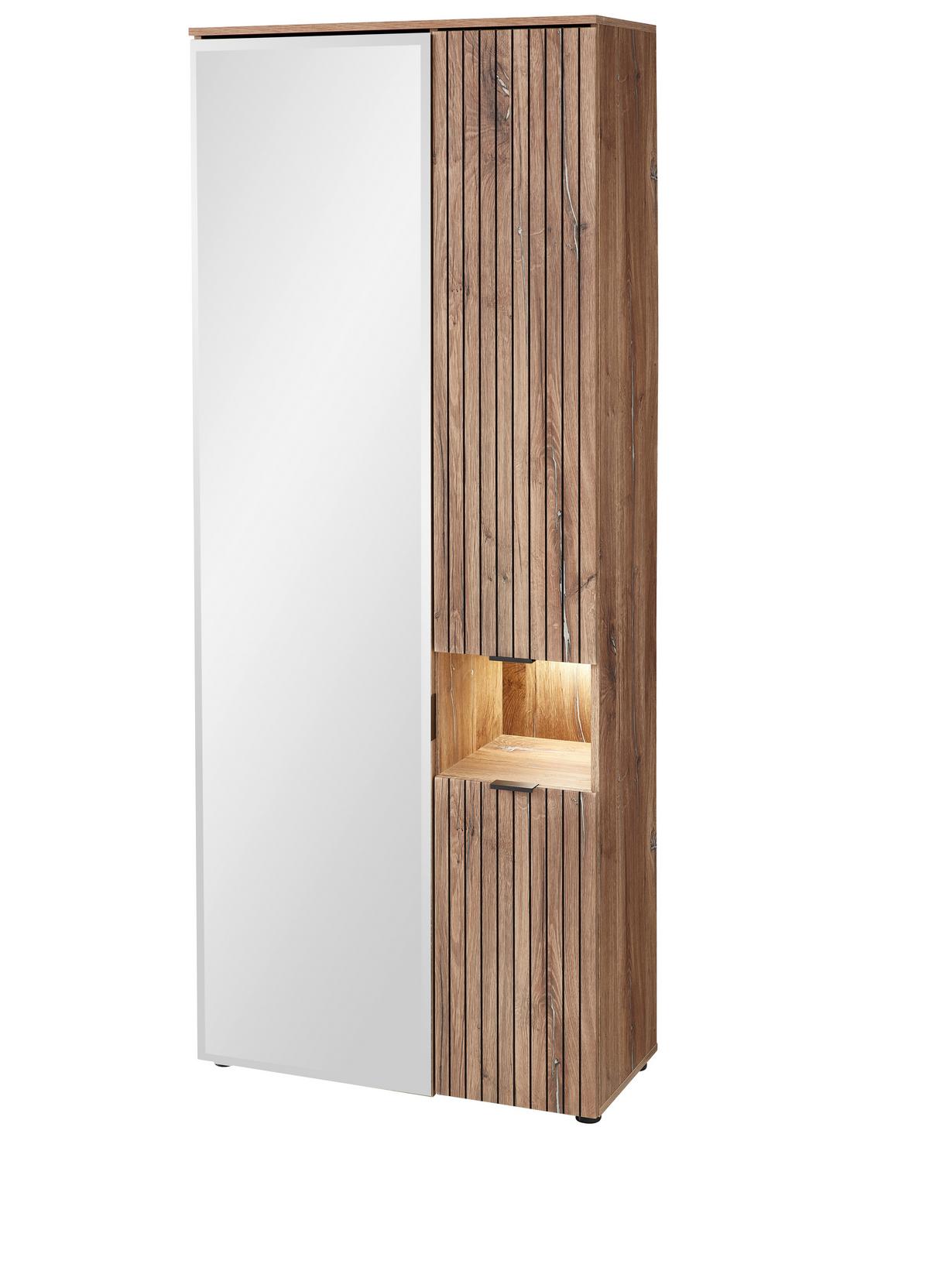 SZAFA DO PRZEDPOKOJU LINEA - kolor dębowy/czarny, Modern, materiał drewnopochodny/metal (82/204/38cm) - MID.YOU