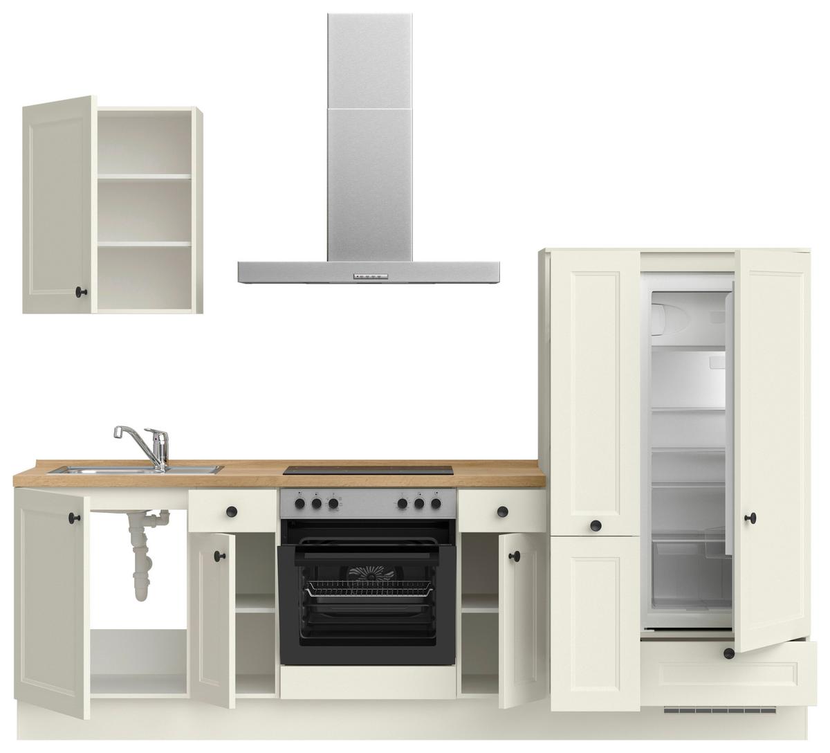 Küchenblock Cascada Low m. Geräten Weiß - Eichefarben/Schwarz, MODERN, Holzwerkstoff/Metall (270cm) - Nobilia