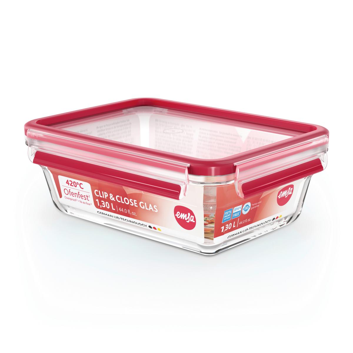 POJEMNIK DO ŻYWNOŚCI N1041000 - czerwony, Basics, tworzywo sztuczne/szkło (22,7/16,6/7,9cm) - Emsa