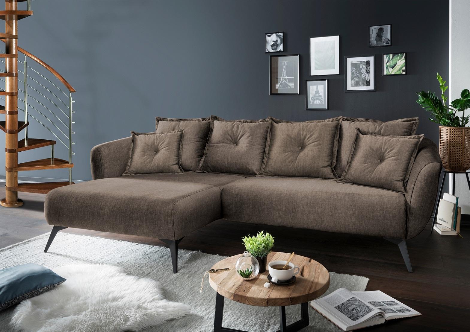 Wohnlandschaft Baggio Braun Velours - Schwarz/Braun, MODERN, Holz/Textil (277/94/162cm) - Livetastic