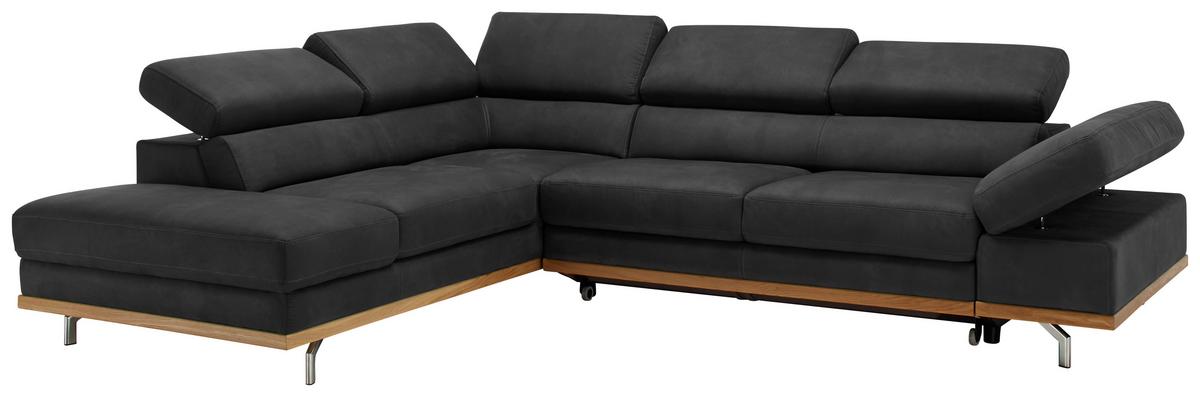 Wohnlandschaft Carmen in Schwarz mit Bettfunktion - Chromfarben/Schwarz, KONVENTIONELL, Holz/Textil (226/93/292cm) - Based