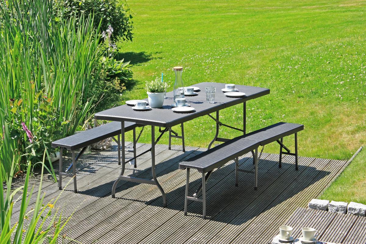 Gartengarnitur 3-tlg. Metall/ Kunststoff Schwarz - Schwarz, Basics, Kunststoff/Metall (180/75/73cm) - Gardenson