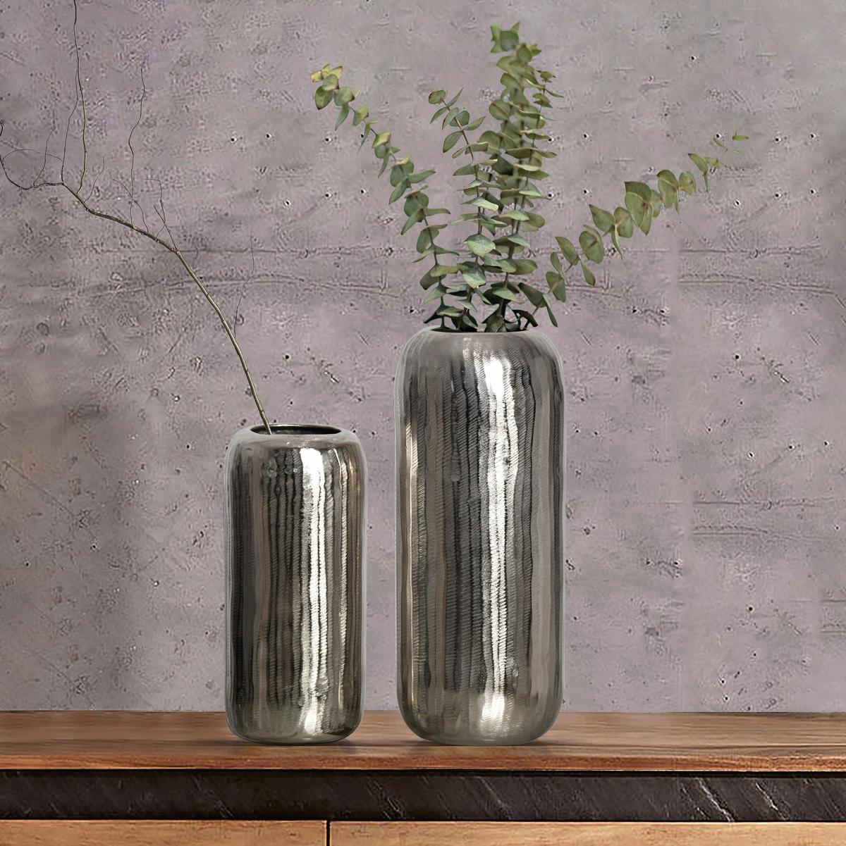 Set Dekorativnih Vaz Silver, 2 Kos - srebrne barve, Design, kovina (16/40,5/16cm) - Livetastic