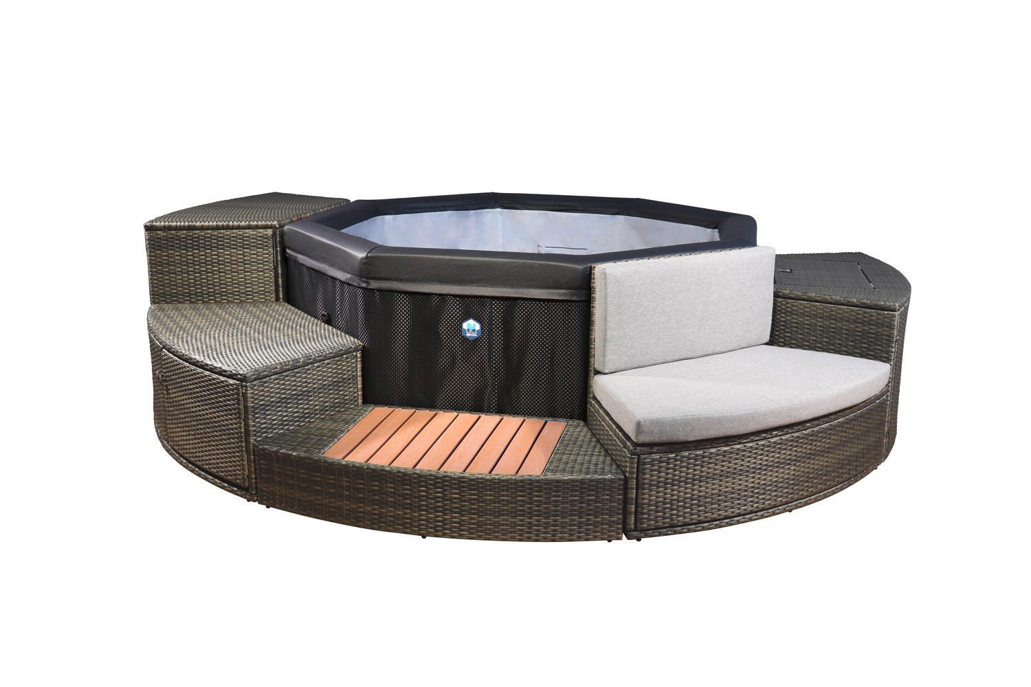 Whirlpool Netspa Octopus ca. 290 cm mit Umrandung+5 Möbel - Schwarz, Basics, Leder/Kunststoff (290/73cm) - Atrigo