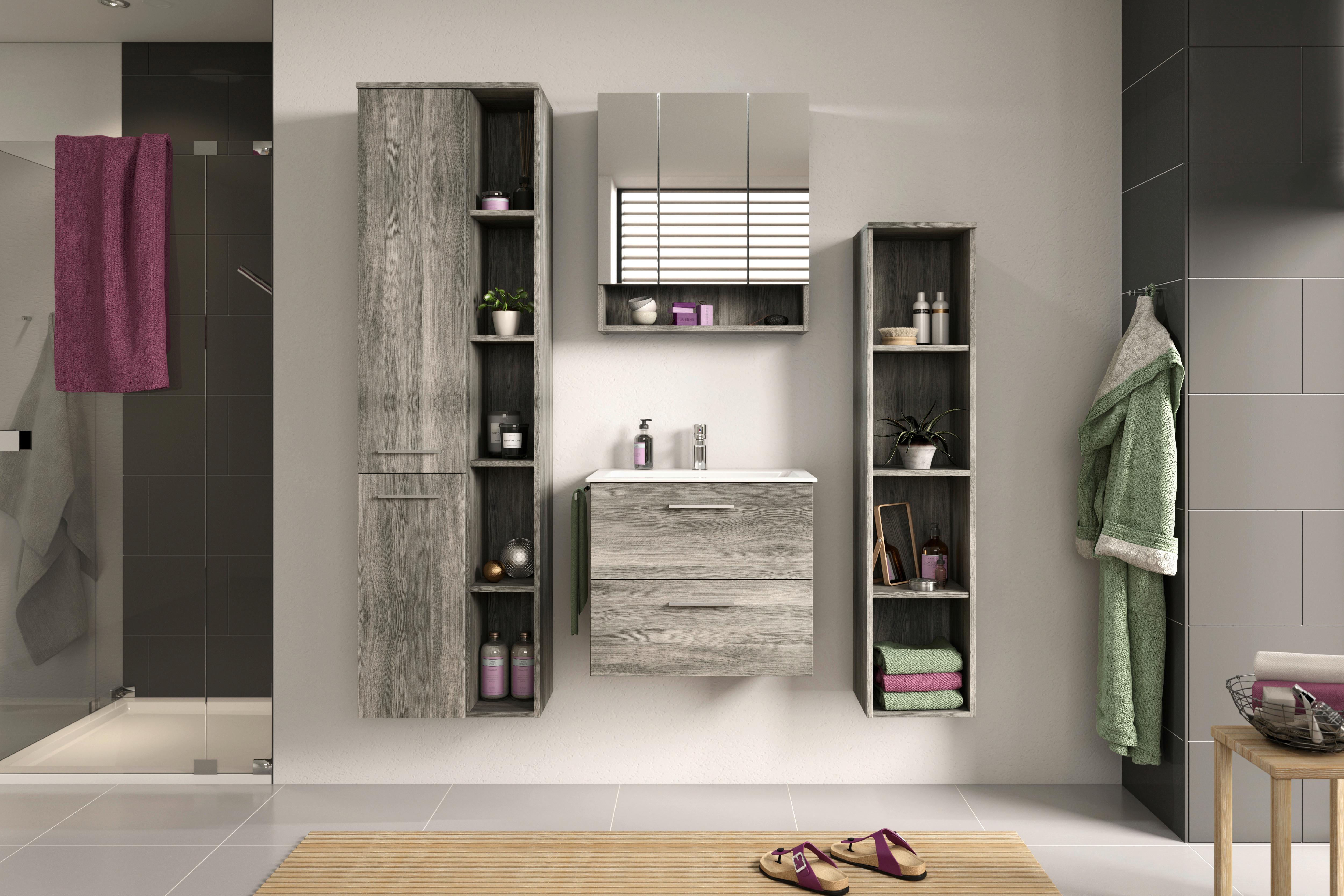 Badezimmerregal York ca. 30x136x31 cm Rauchsilber - MODERN, Holzwerkstoff (30/136/31cm) - MID.YOU