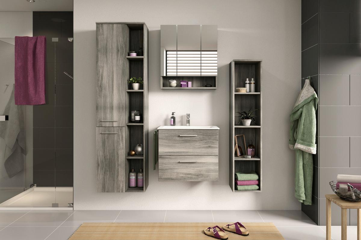 Badezimmerregal York ca. 30x136x31 cm Rauchsilber - MODERN, Holzwerkstoff (30/136/31cm) - MID.YOU