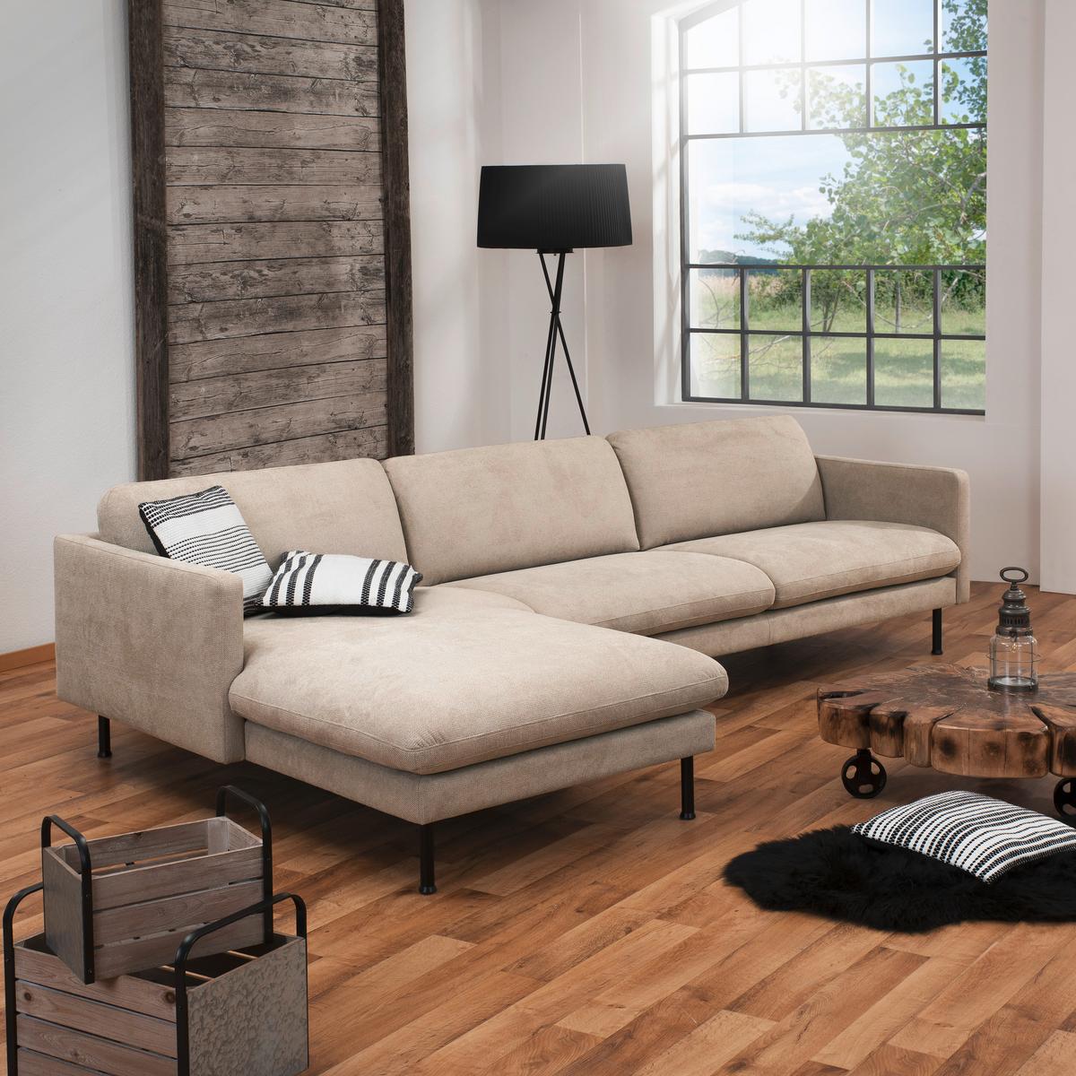 Ecksofa Nathan in Beige Flachgewebe - Beige/Schwarz, MODERN, Textil/Metall (160/286cm) - Max Winzer