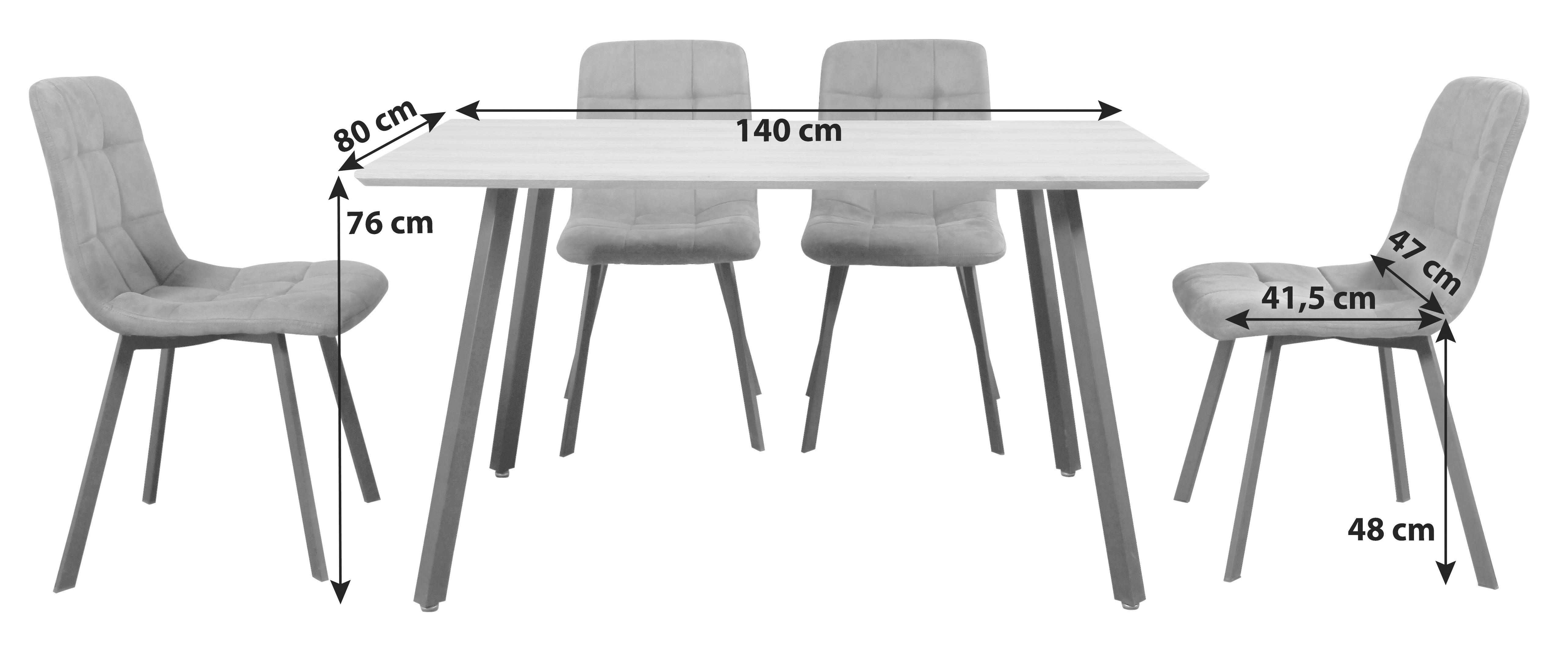 Set cu masa si scaune LECH - culoare lemn stejar/negru, Modern, metal/textil (140/76/80cm)