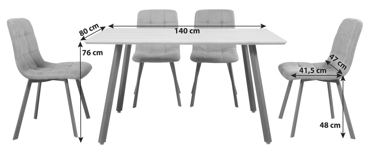 Garnitura Stola I Stolica Lech - siva/boje hrasta, Moderno, drvni materijal/metal (140/76/80cm)