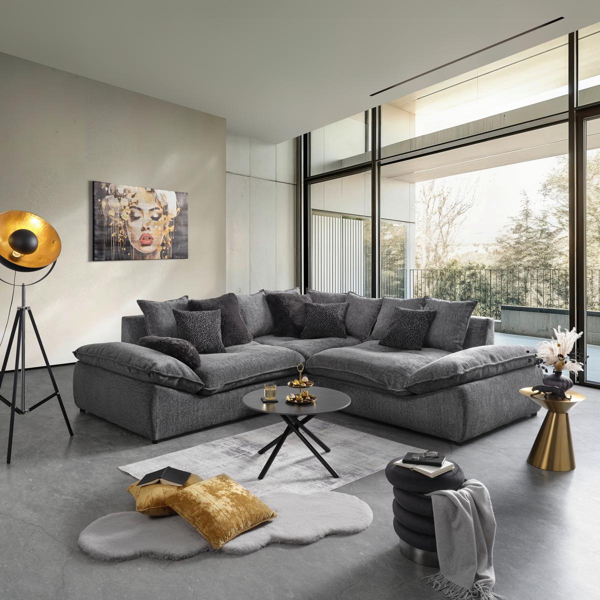 Wohnlandschaft Diun Dunkelgrau - Dunkelgrau/Anthrazit, Modern, Holz/Textil (278/76-90/278cm) - Mömax