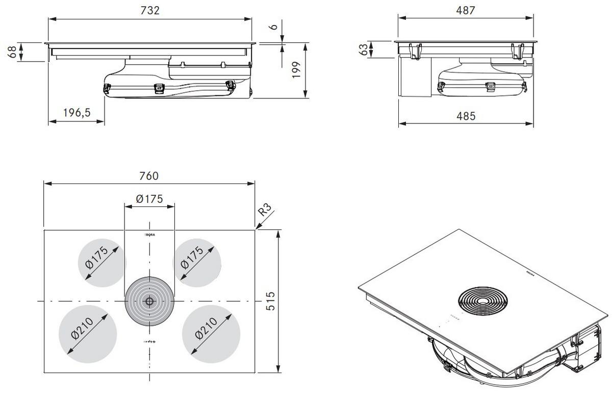 Kochfeld-Dunstabzug-Kombi E80NUE02 - Schwarz, Basics, Glas/Metall (76/19,9/51,5cm) - Bora