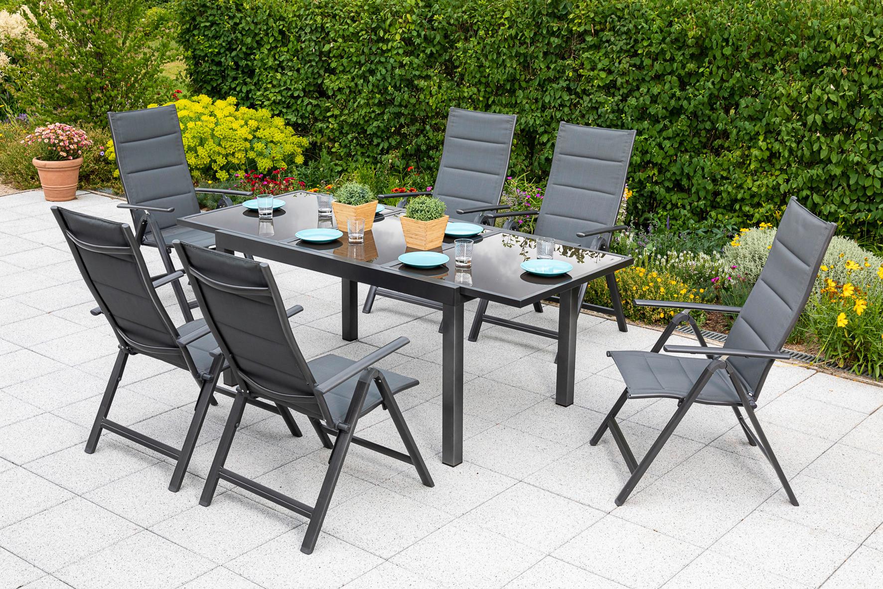 Gartentisch ausziehbar ca. 200x90 cm Alu/Glas - Graphitfarben/Braun, MODERN, Glas/Metall (140-200/90/75cm) - Gardenson