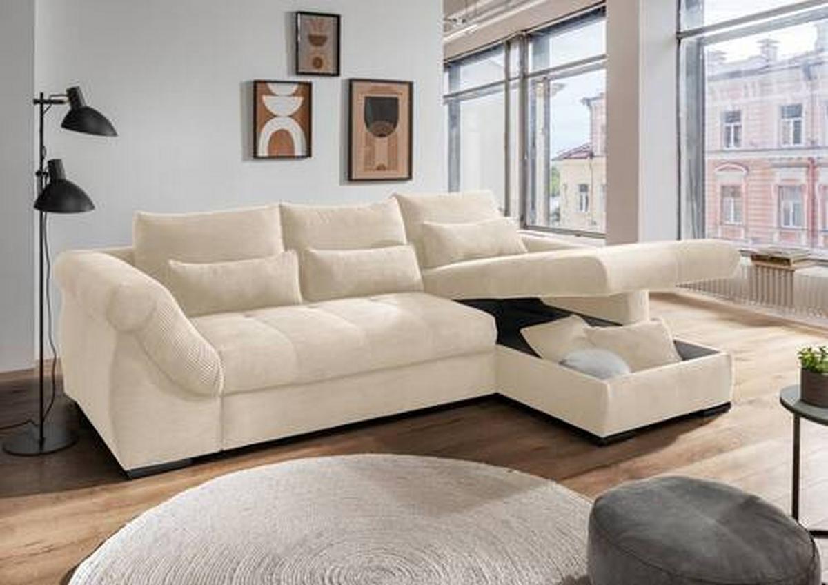 Wohnlandschaft Frederico Beige Cord - Beige/Schwarz, MODERN, Holz/Textil (302/188cm) - MID.YOU