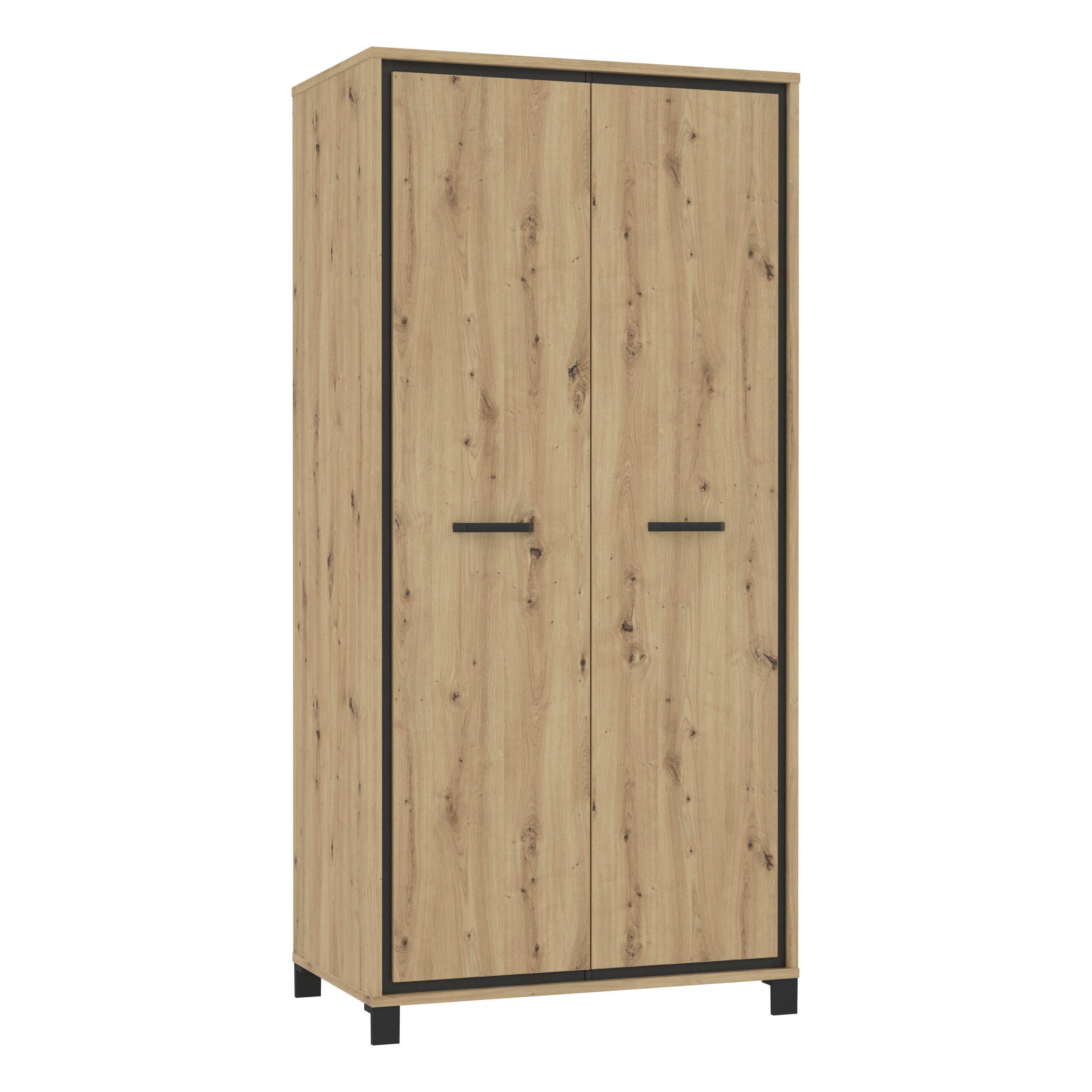 Kleiderschrank "Trondheim" , Schwarz, Eiche - Eichefarben/Schwarz, Basics, Holzwerkstoff/Kunststoff (99,1/209/60,3cm)