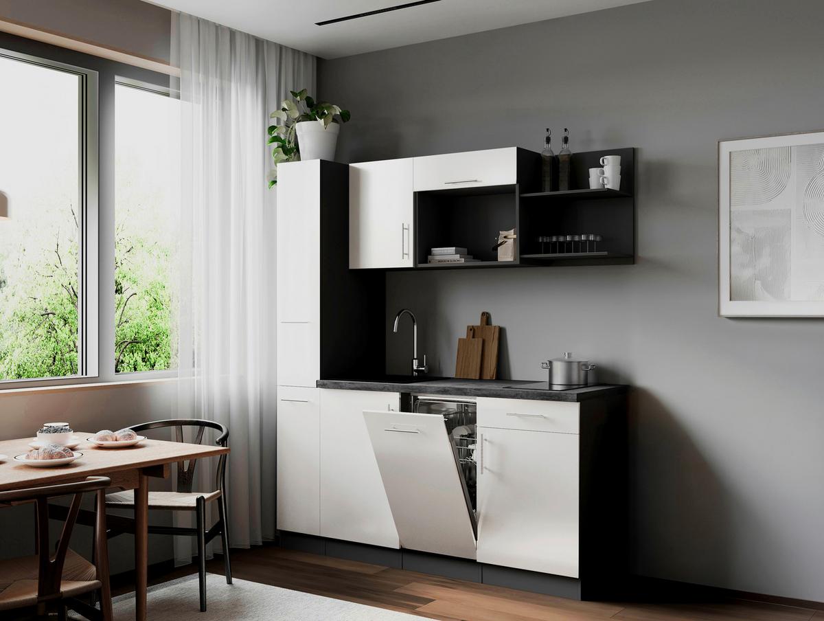 Küchenblock Oliver m. Geräten Weiß - Weiß/Grau, Trend, Holzwerkstoff/Metall (175cm) - Respekta