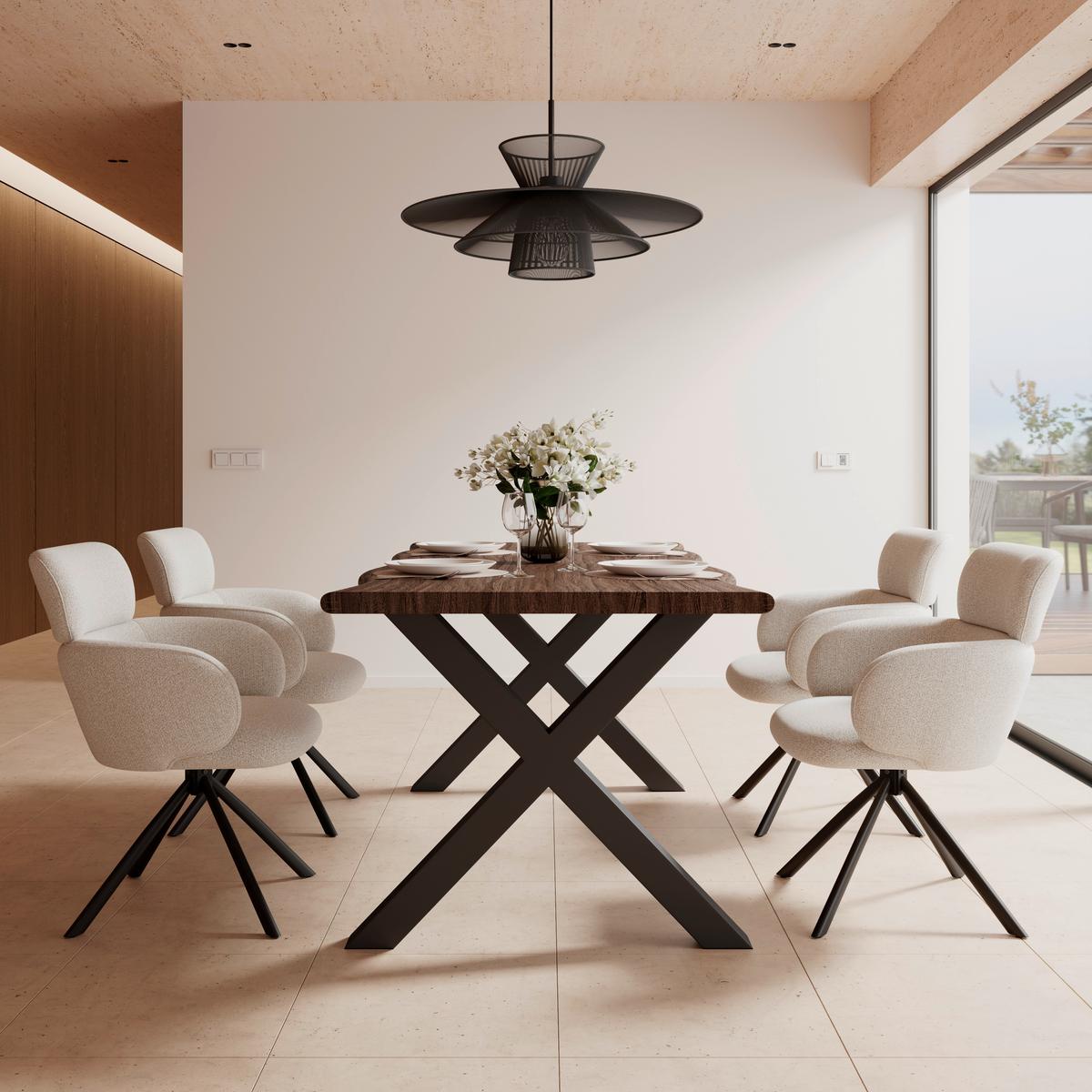 Armlehnstuhl Liora Creme Webstoff Drehbar Gepolstert - Creme/Schwarz, MODERN, Textil/Metall (58/84/61cm) - Bessagi Home